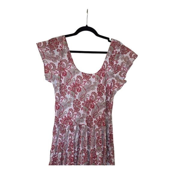 SOFT SURROUNDINGS Kara Dress Red Cream Paisley Tiered Maxi Dress Cap L Large - Picture 6 of 9